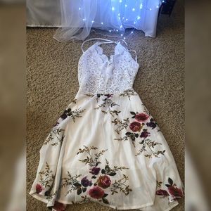 Never been worn! Lace top floral flare dress